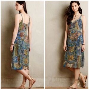 Anthropologie Leifsdottir Sennen Beaded Silk Dress Lined Boho Sz 0